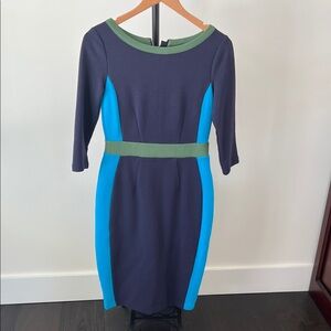 Boden Navy and Teal Long Sleeve Dress